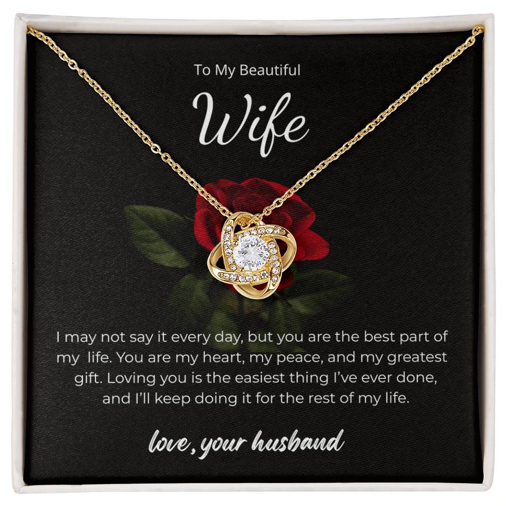 Love Knot Necklace for Wife – Wedding Day Keepsake with Message