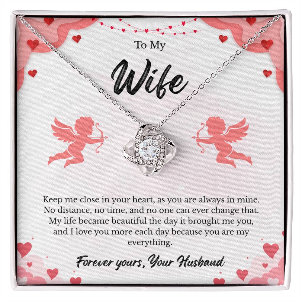 Love Knot Necklace for Wife – Romantic Anniversary Gift Card