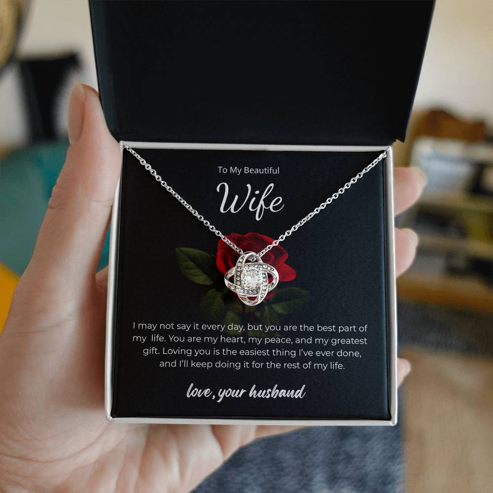 Love Knot Necklace for Wife – Wedding Day Keepsake with Message