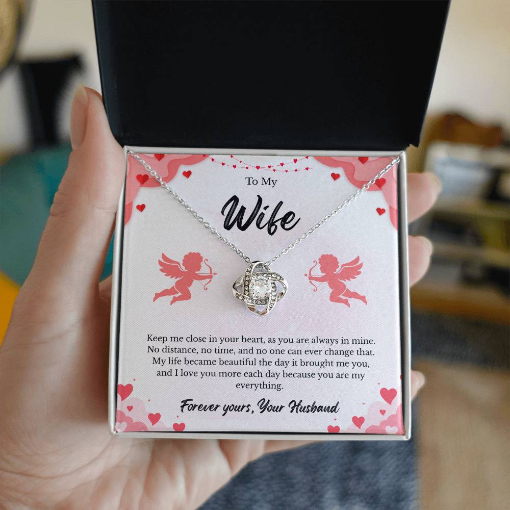 Love Knot Necklace for Wife – Romantic Anniversary Gift Card
