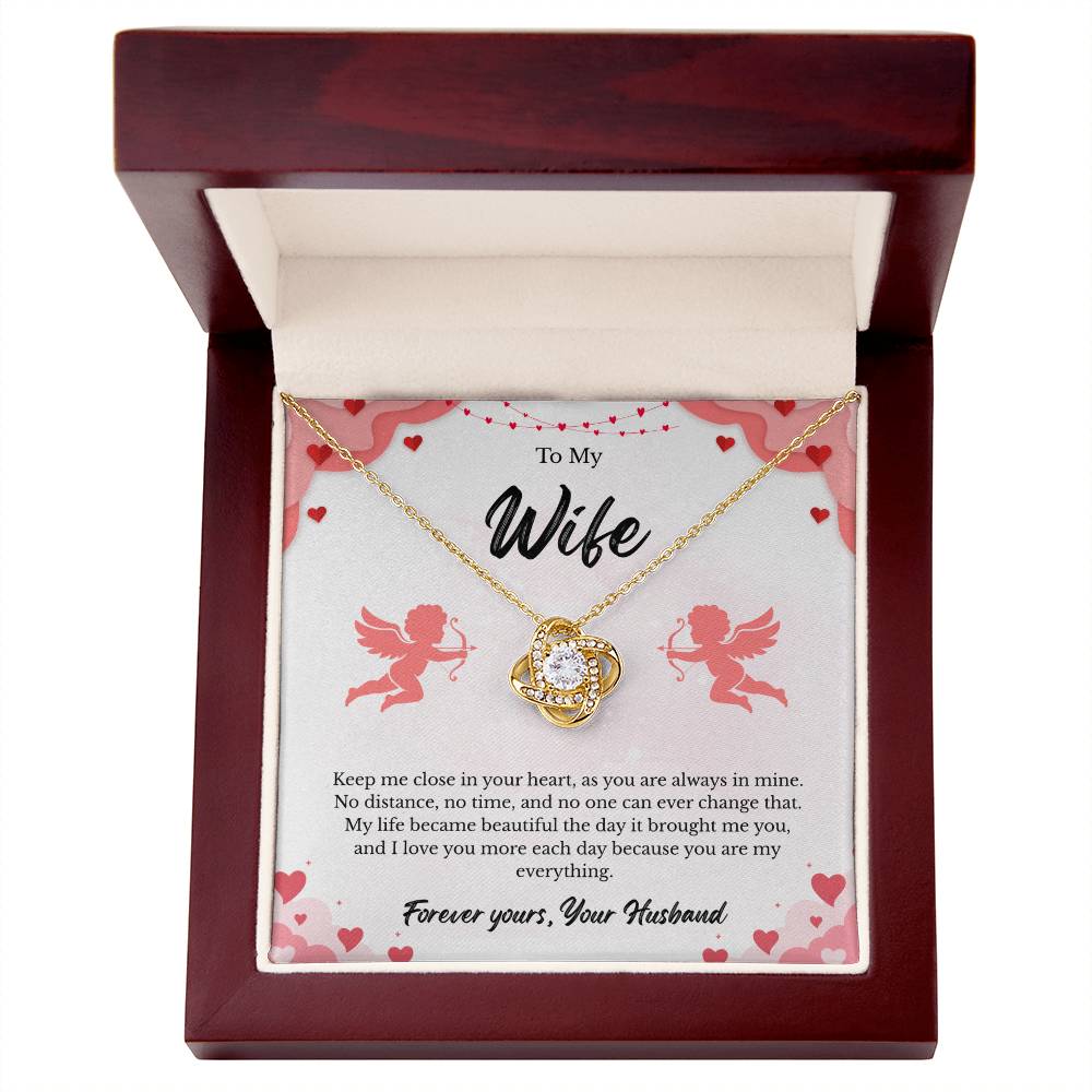 Love Knot Necklace for Wife – Romantic Anniversary Gift Card