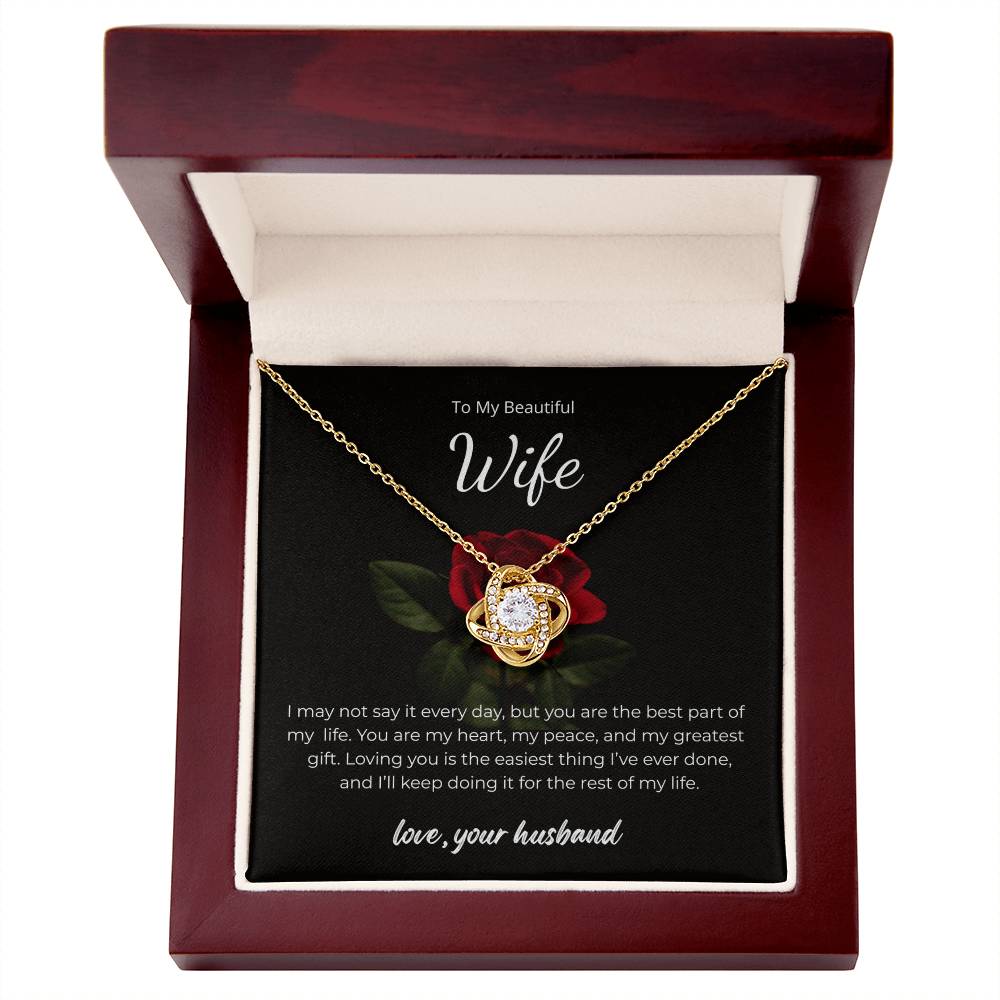 Love Knot Necklace for Wife – Wedding Day Keepsake with Message