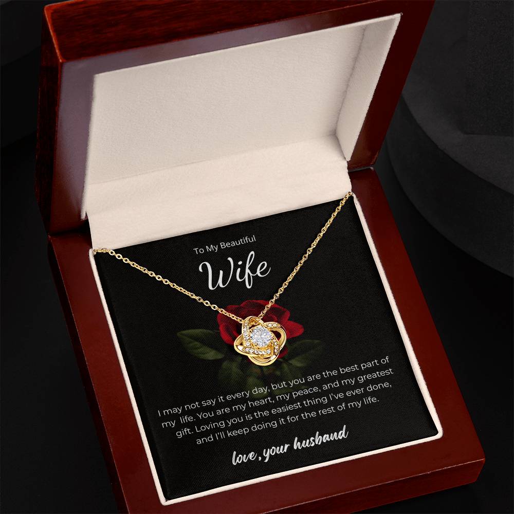 Love Knot Necklace for Wife – Wedding Day Keepsake with Message