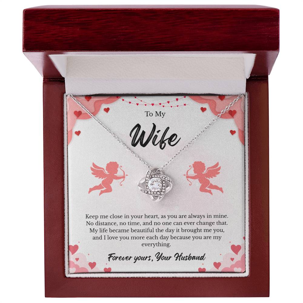 Love Knot Necklace for Wife – Romantic Anniversary Gift Card
