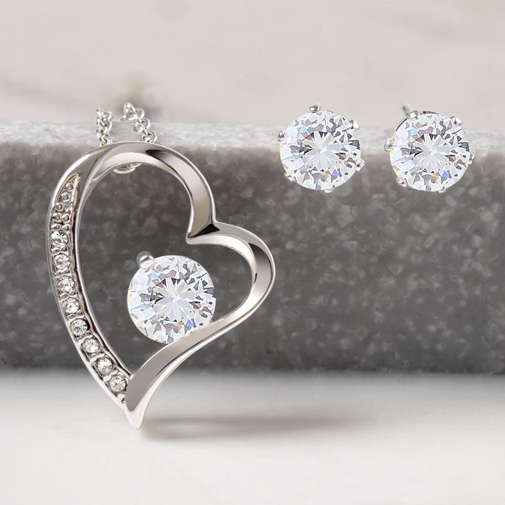 Timeless Elegance: Forever Love Necklace and Cubic Zirconia Earring Set for My Loving Wife