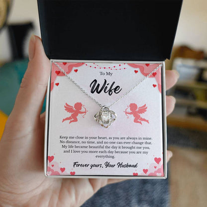 Love Knot Necklace for Wife – Romantic Anniversary Gift Card
